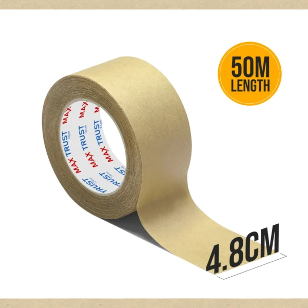 A roll of brown tape with the words " 5 0 m length ".